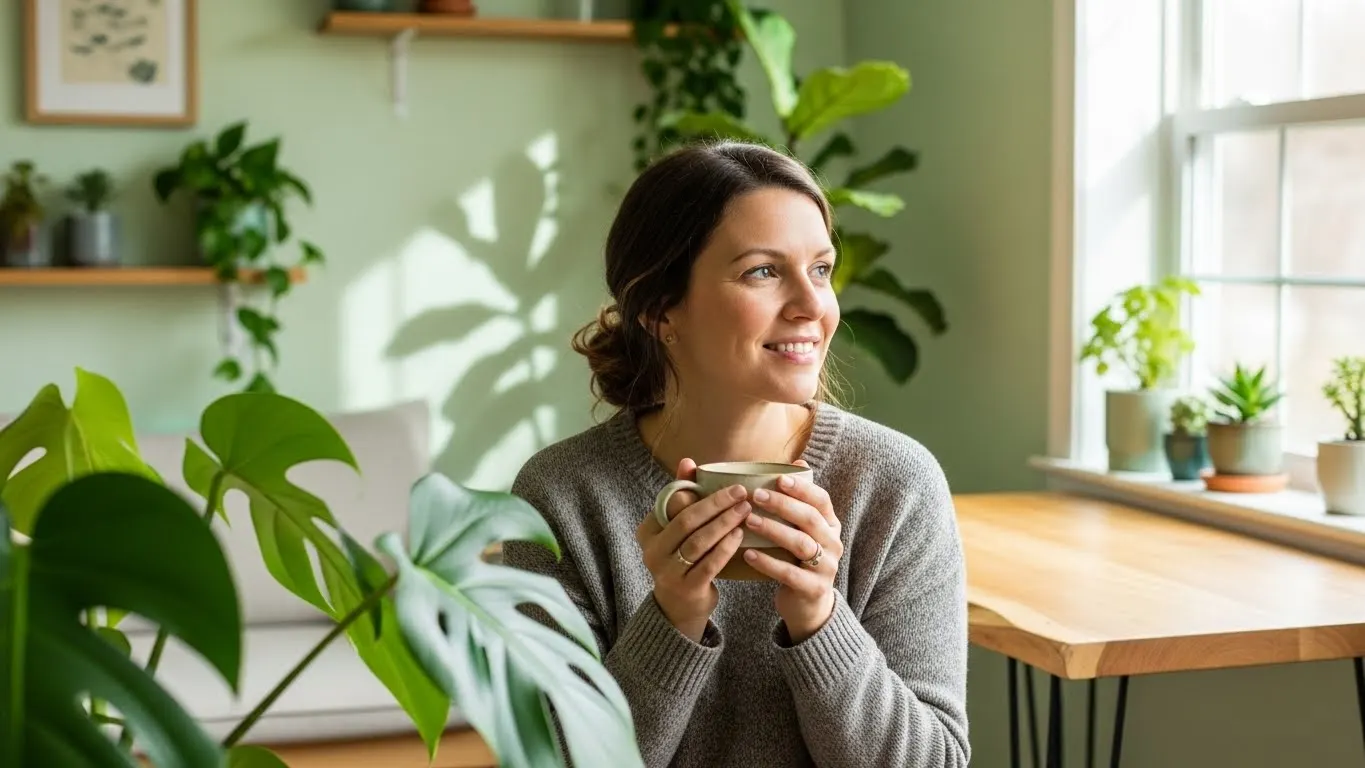 Confident professional entrepreneur standing in modern creative office next to personal brand mood board